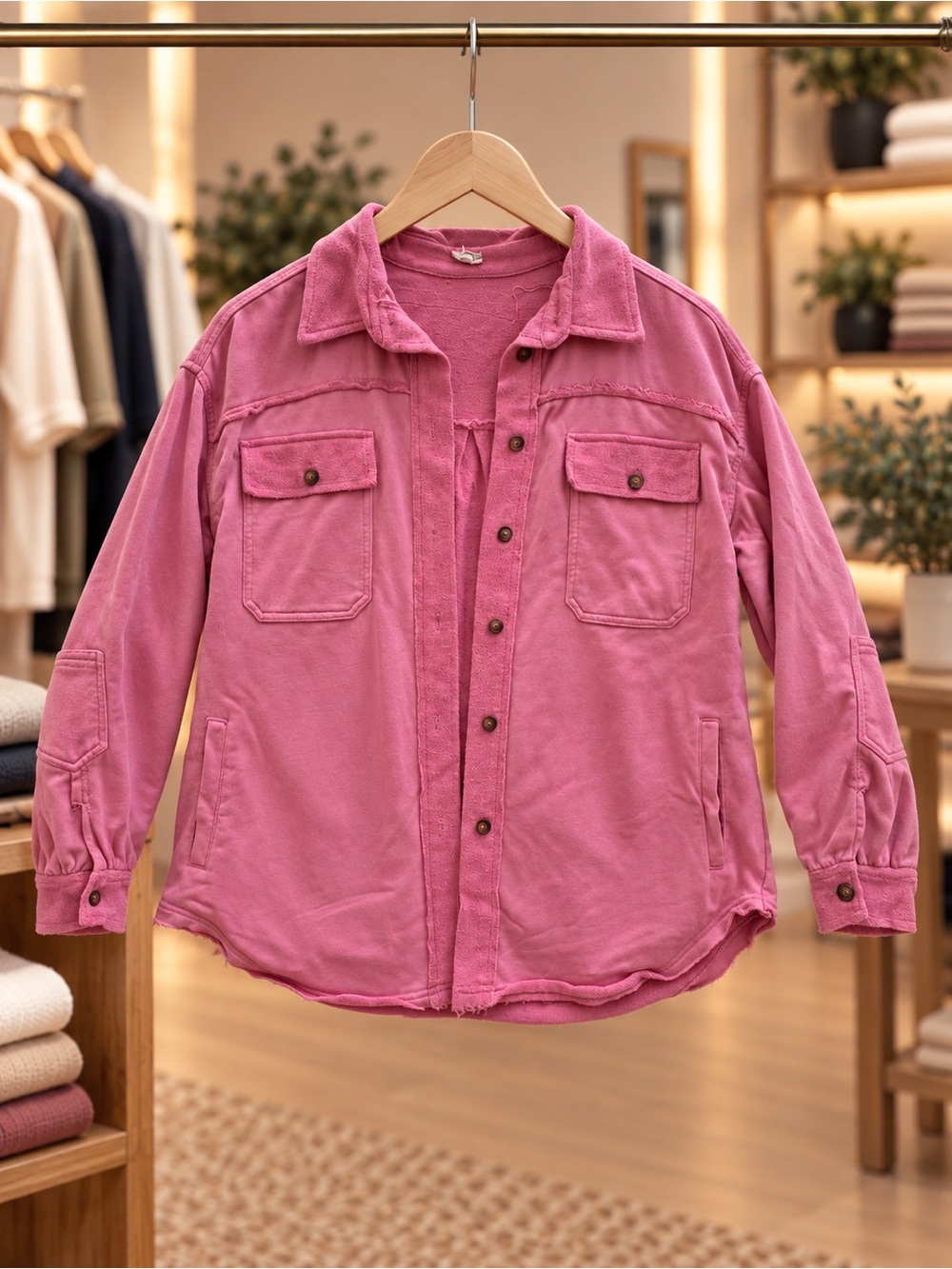 POL Pink Button-Down Shirt Jacket